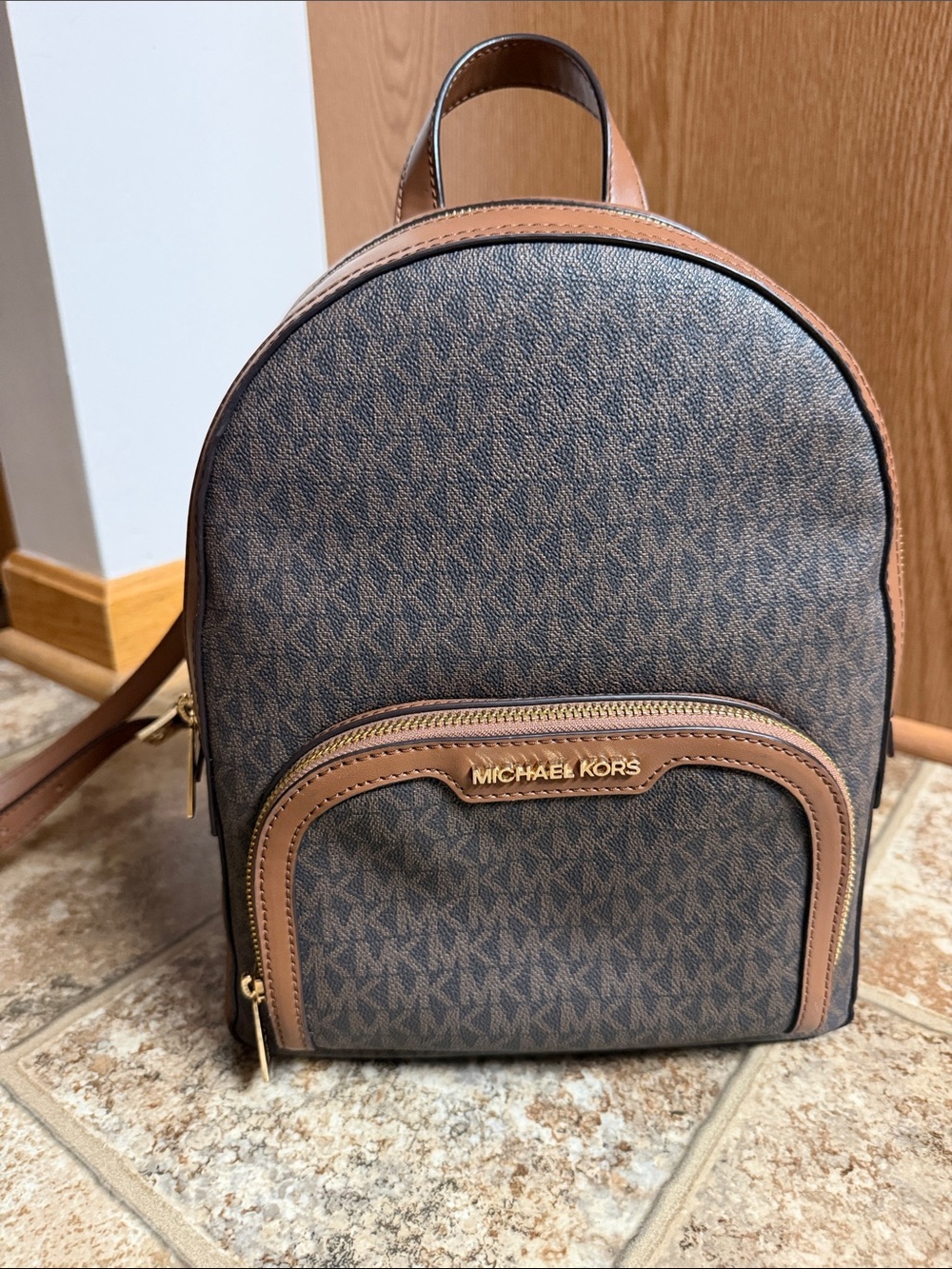 Michael Kors Jaycee Medium MK Signature Logo Backpack Brown